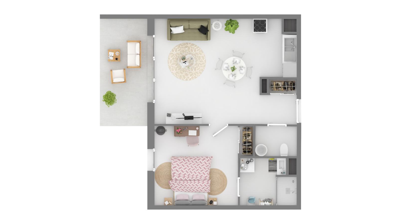 
																			2 pièces - 
																		RDC - 46m² - 664,47 € - Photo #1