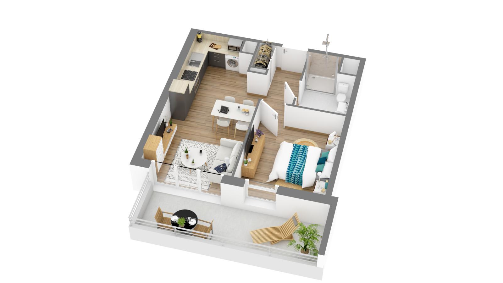 
																																							2 pièces - 
																																						RDC - 45m² - 639,10 € - Photo #3