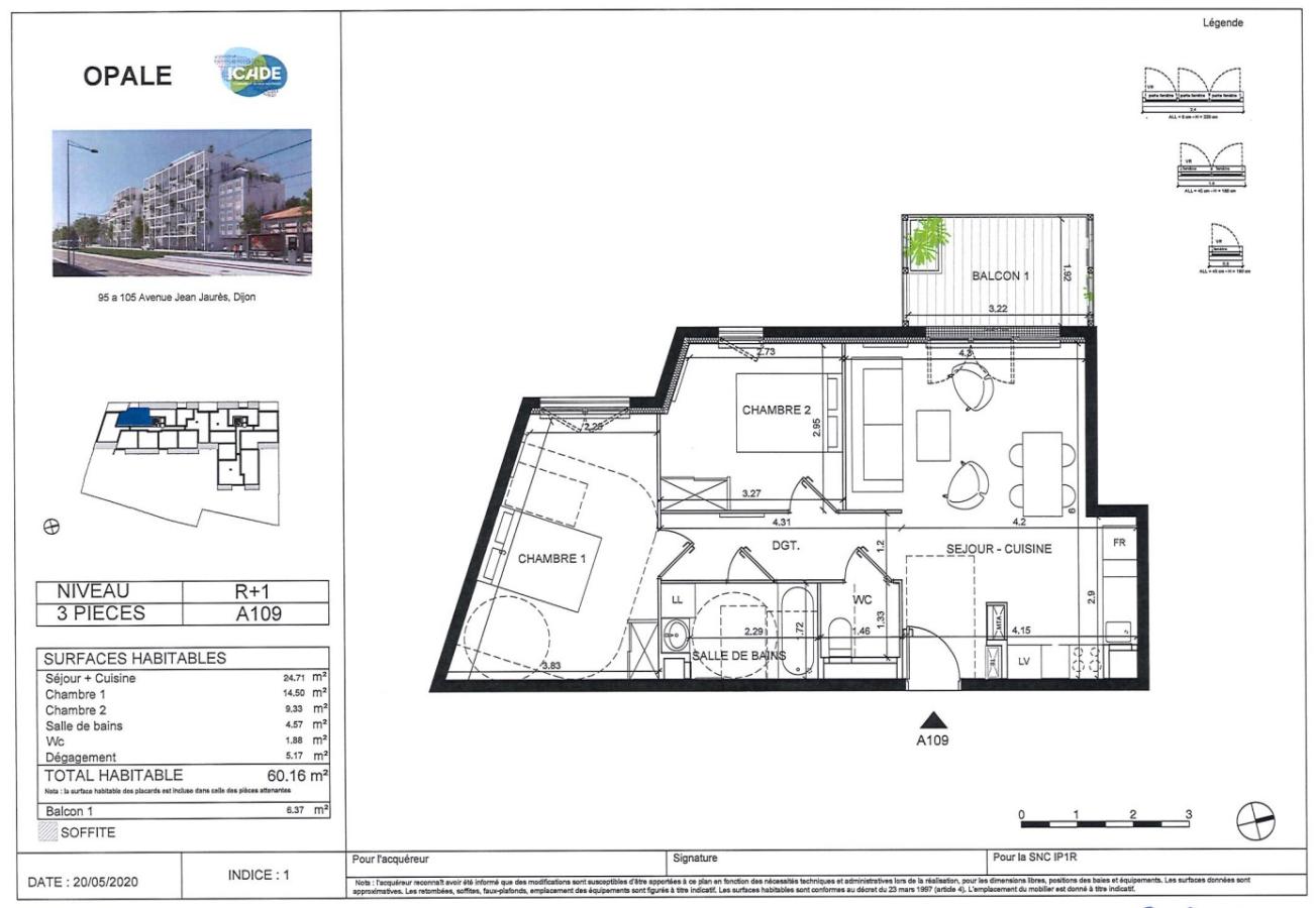 3 pièces - 1er étage - 60m² - 806,79 € - Photo #6