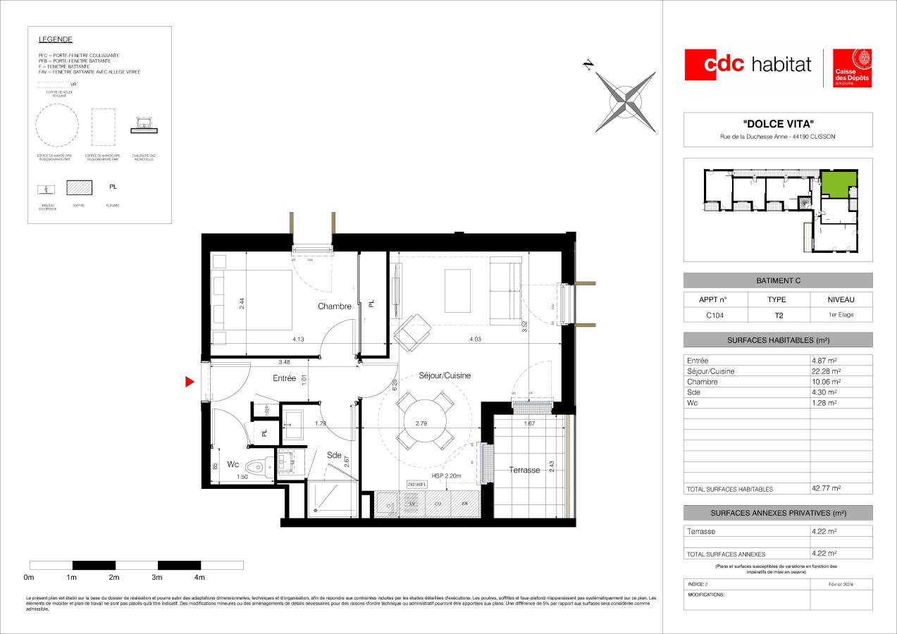 
																																							2 pièces - 
																																						1er étage - 43m² - 612,67 € - Photo #2