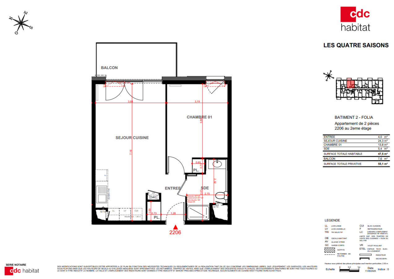 
																			2 pièces - 
																		2ème étage - 48m² - 624,42 € - Photo #1