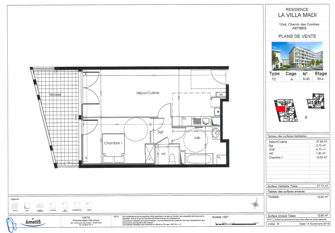 2 pièces - 4ème étage - 51m² - 983,26 € - Photo #1