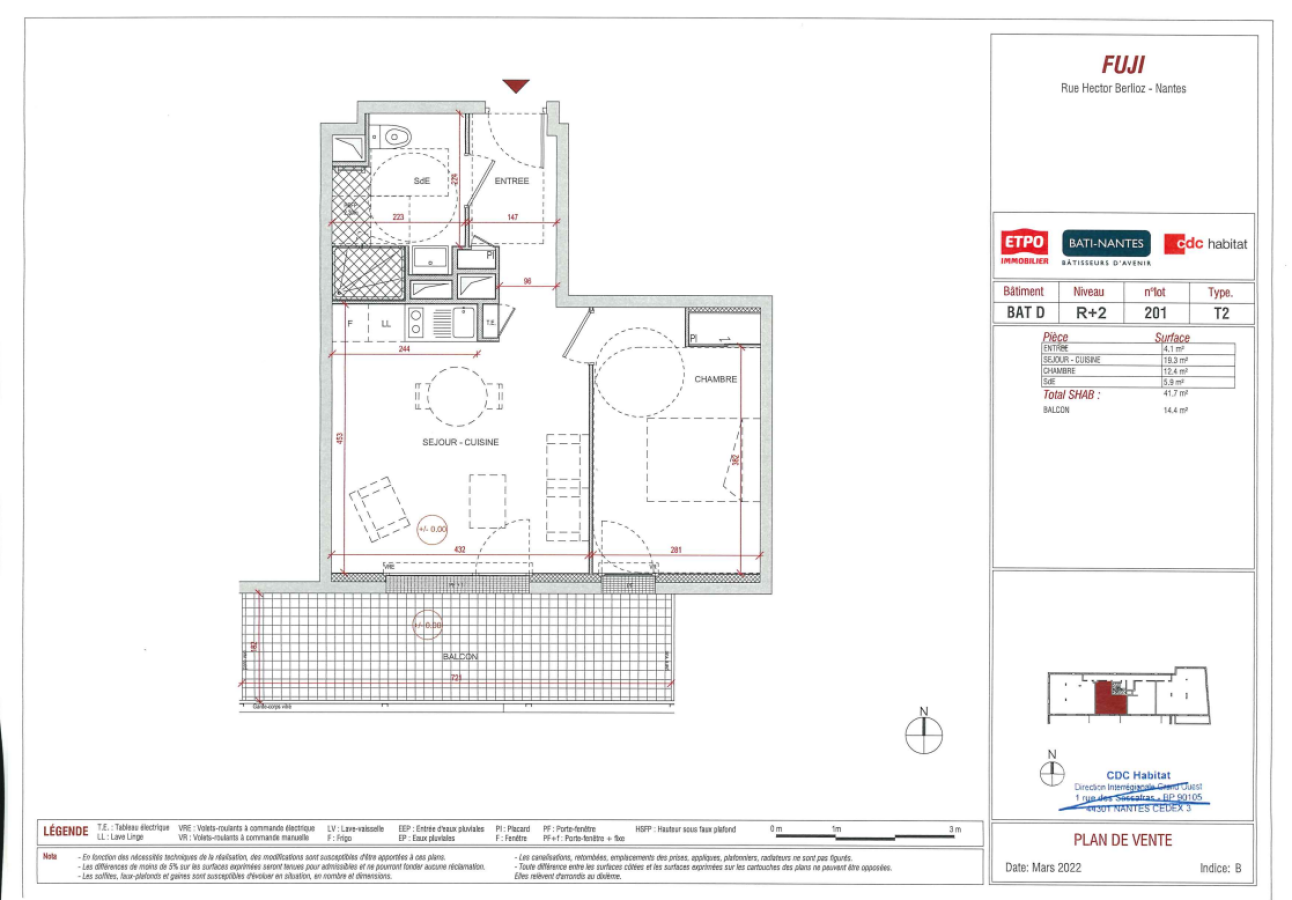 
																			2 pièces - 
																		2ème étage - 43m² - 758,05 € - Photo #0