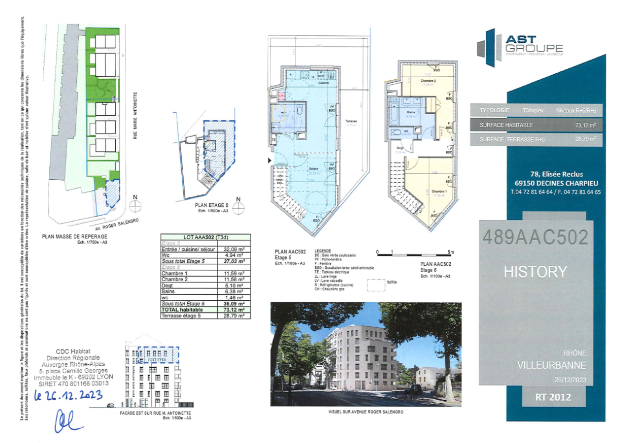 
																																							3 pièces - 
																																						5ème étage - 74m² - 1 094,88 € - Photo #1