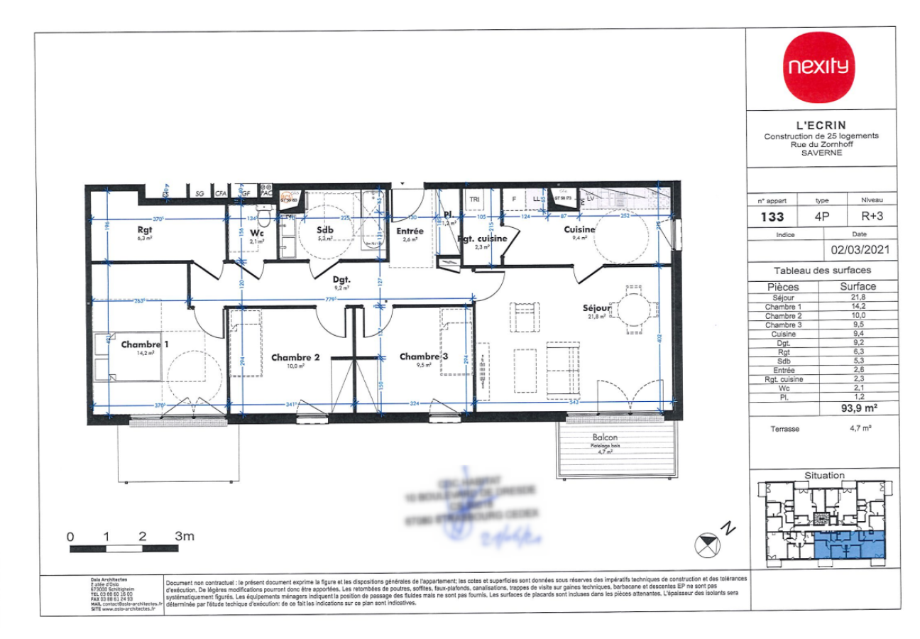 
																																							4 pièces – 
																																						3ème étage – 93m² - 1 022,69 € - Photo #1