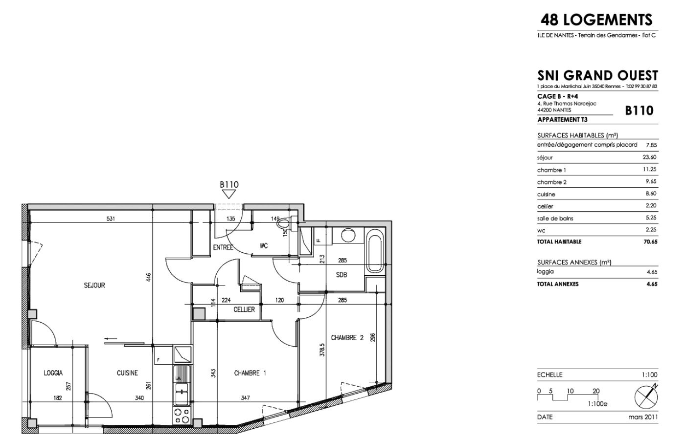 3 pièces - 4ème étage - 71m² - 930,39 € - Photo #6