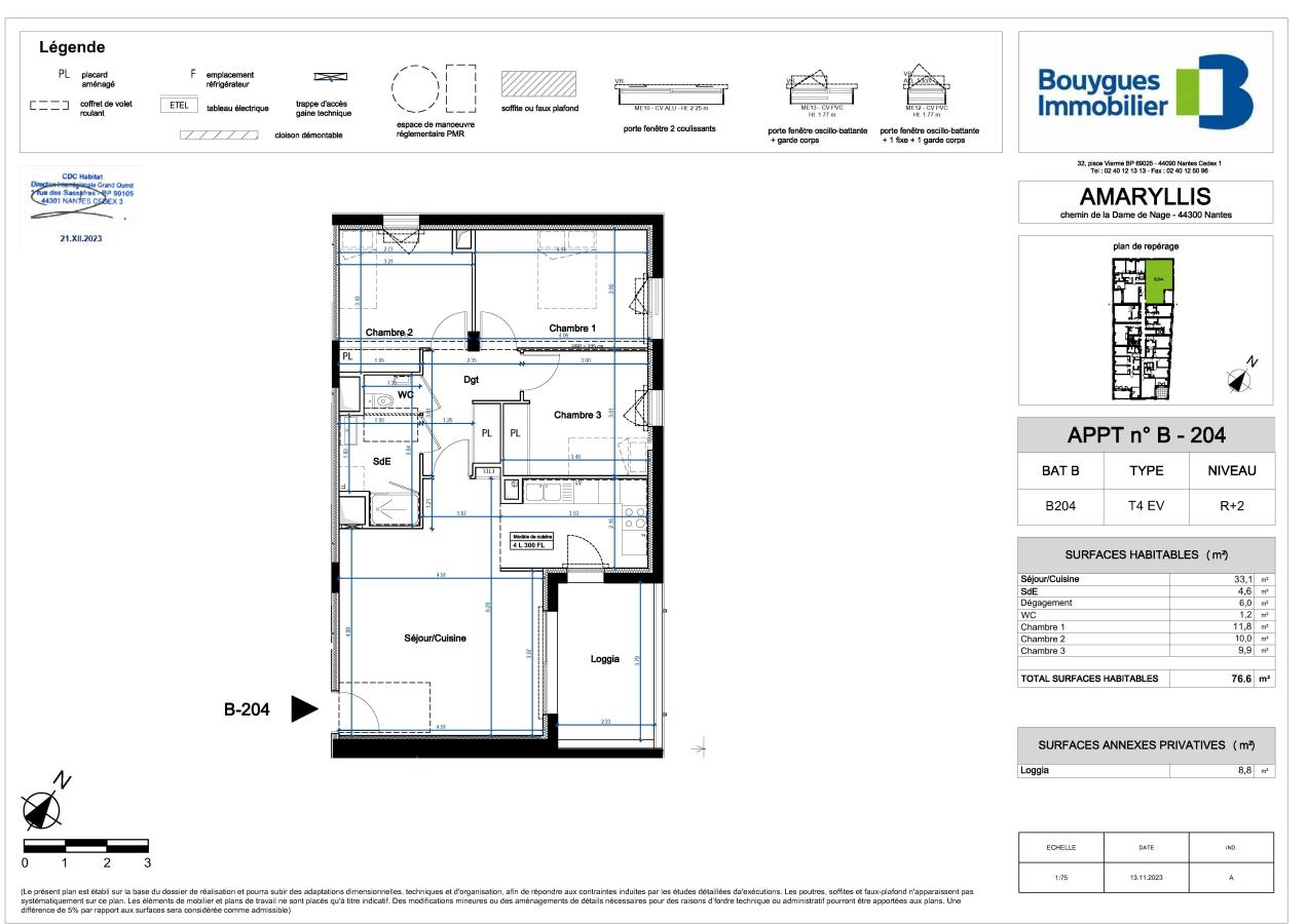 
																																							4 pièces - 
																																						2ème étage - 76m² - 1 069,23 € - Photo #1