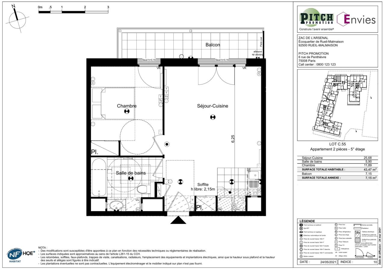 2 pièces - 5ème étage - 43m² - 1 108,07 € - Photo #0