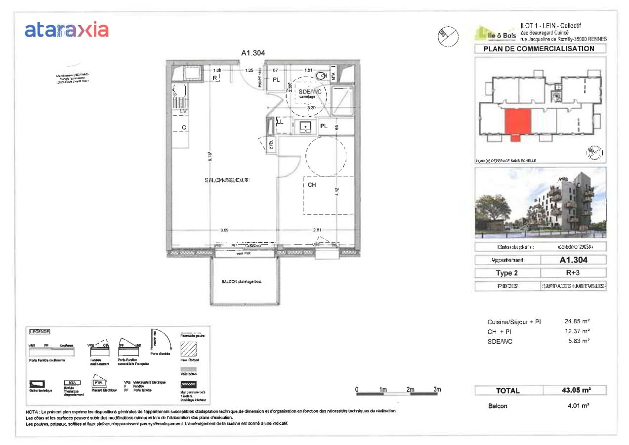 
																																							2 pièces - 
																																						3ème étage - 43m² - 673,60 € - Photo #1