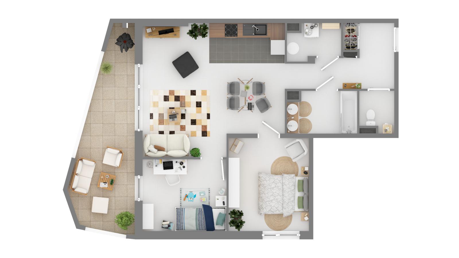 
																																							3 pièces - 
																																						2ème étage - 70m² - 1 061,09 € - Photo #4