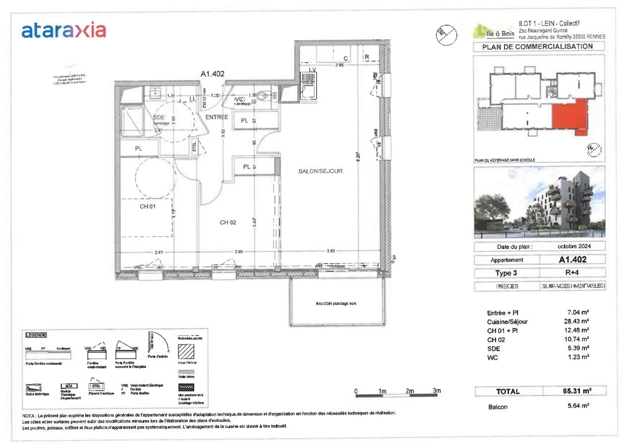 3 pièces - 4ème étage - 65m² - 855,58 € - Photo #1