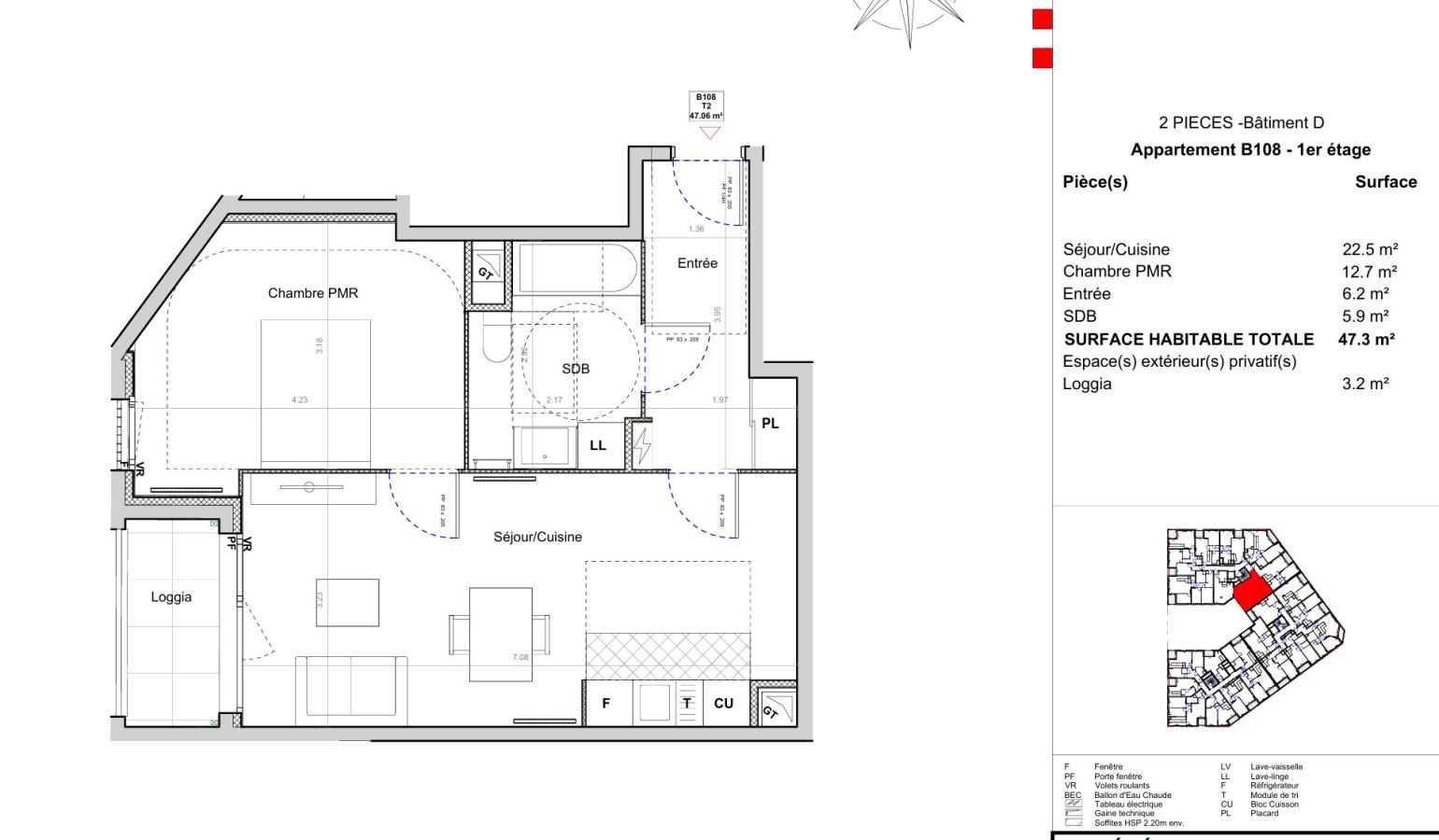 2 pièces - 1er étage - 47m² - 1 011,88 € - Photo #0
