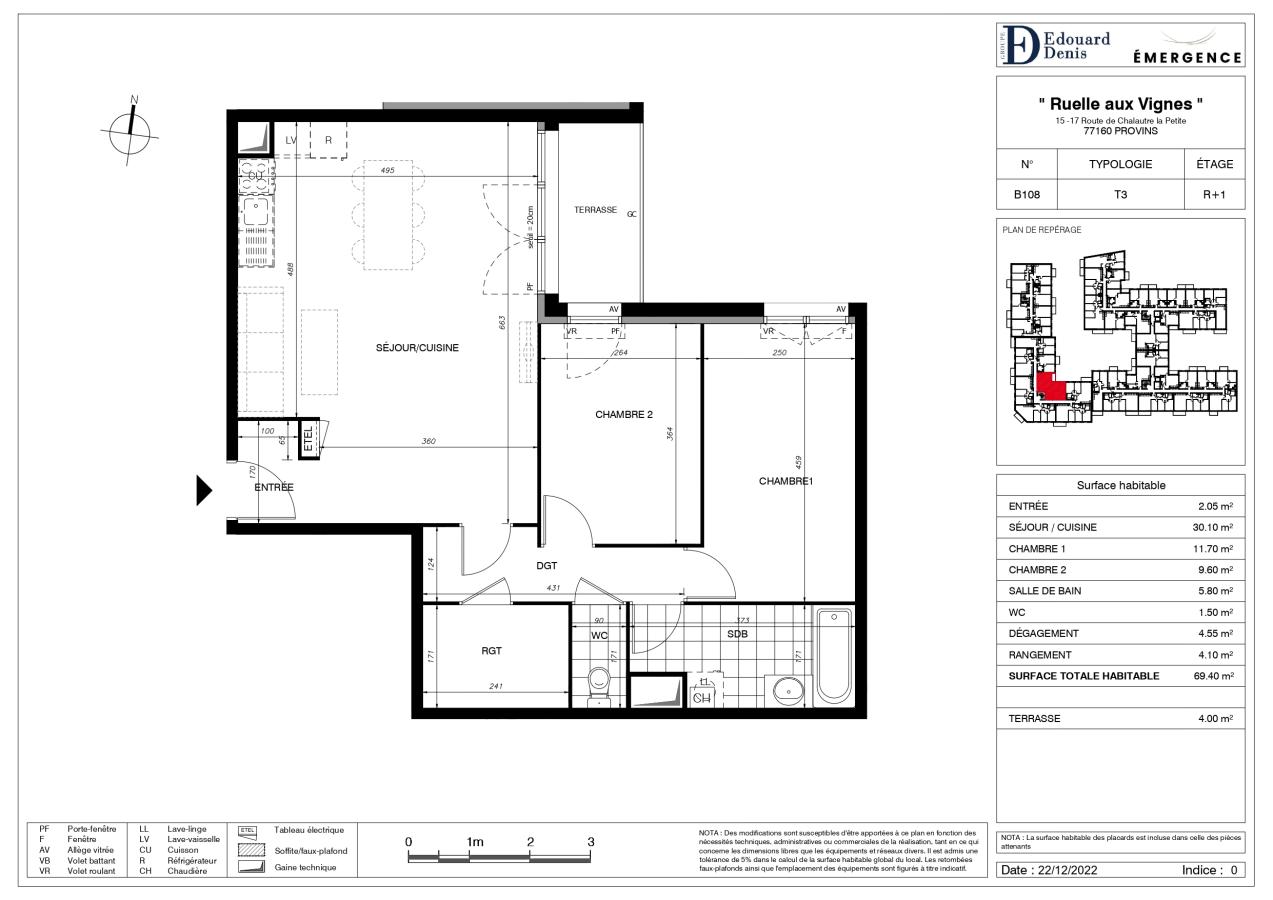 3 pièces - 1er étage - 69m² photo 2