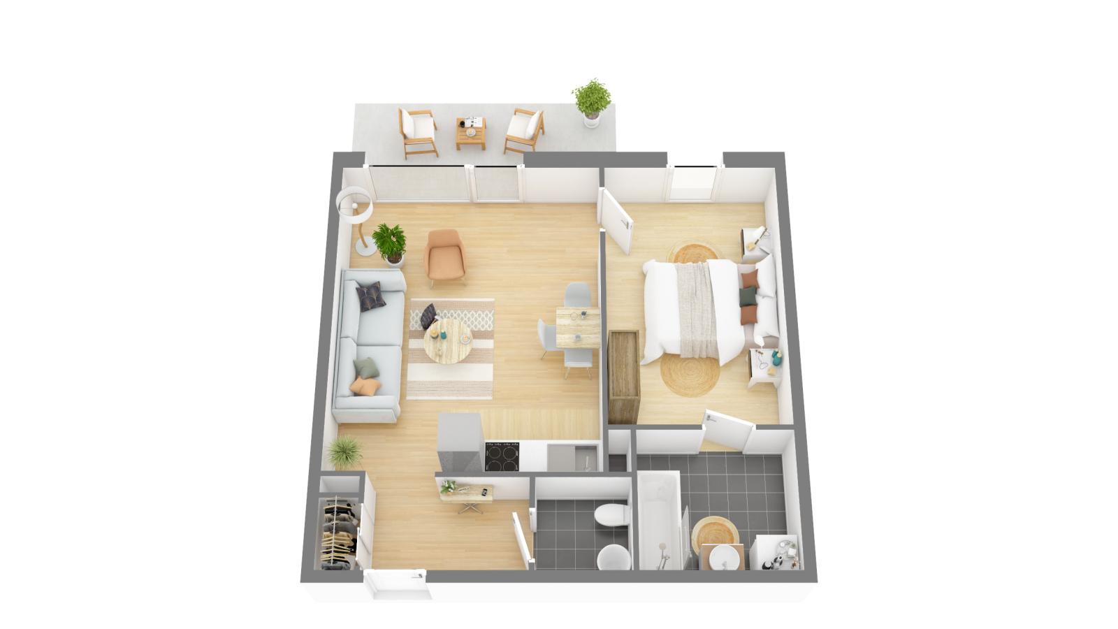 
																																							2 pièces - 
																																						RDC - 48m² - 686,98 € - Photo #1