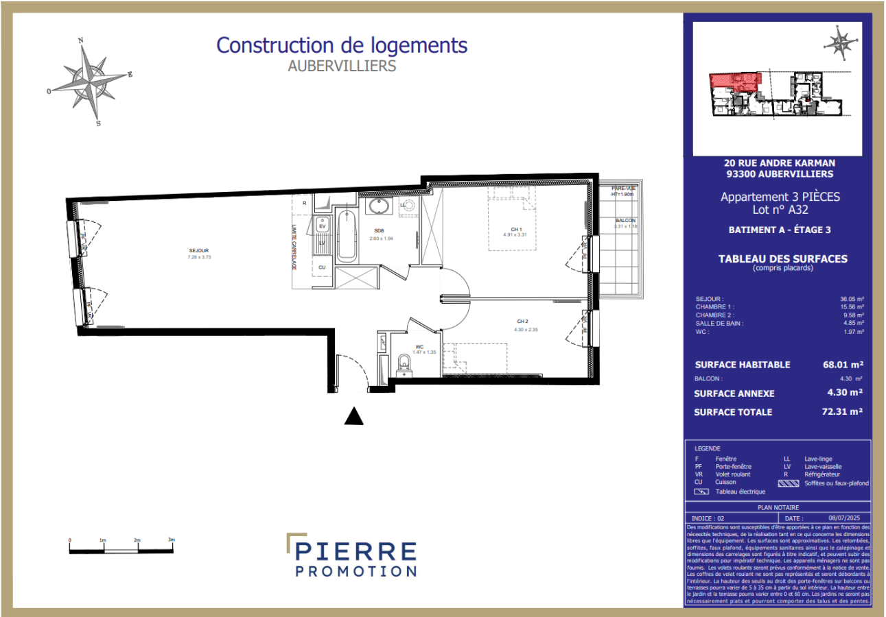 
																																							3 pièces - 
																																						3ème étage - 68m² - 1 424,03 € - Photo #1