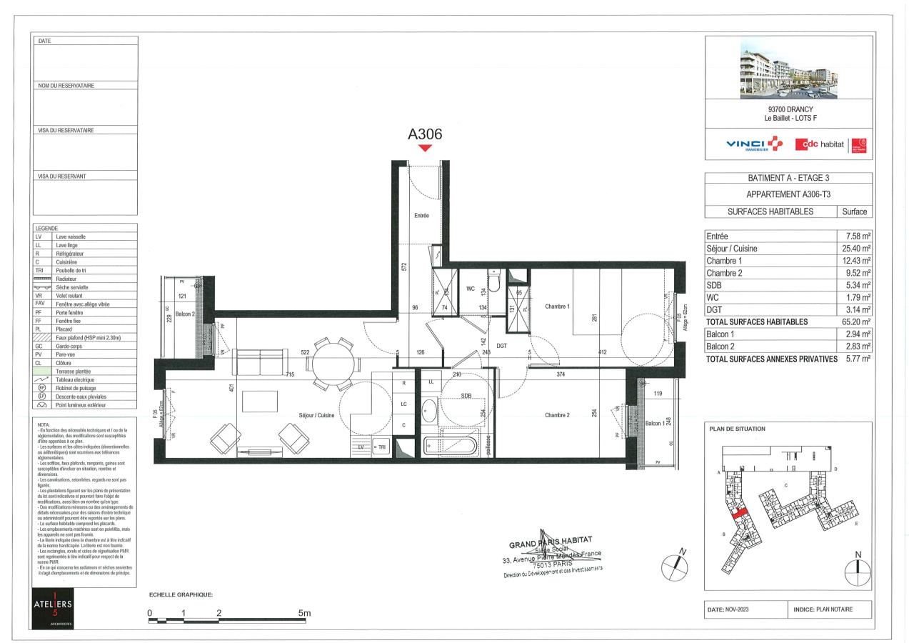 
																			3 pièces - 
																		3ème étage - 65m² - 1 385,14 € - Photo #0