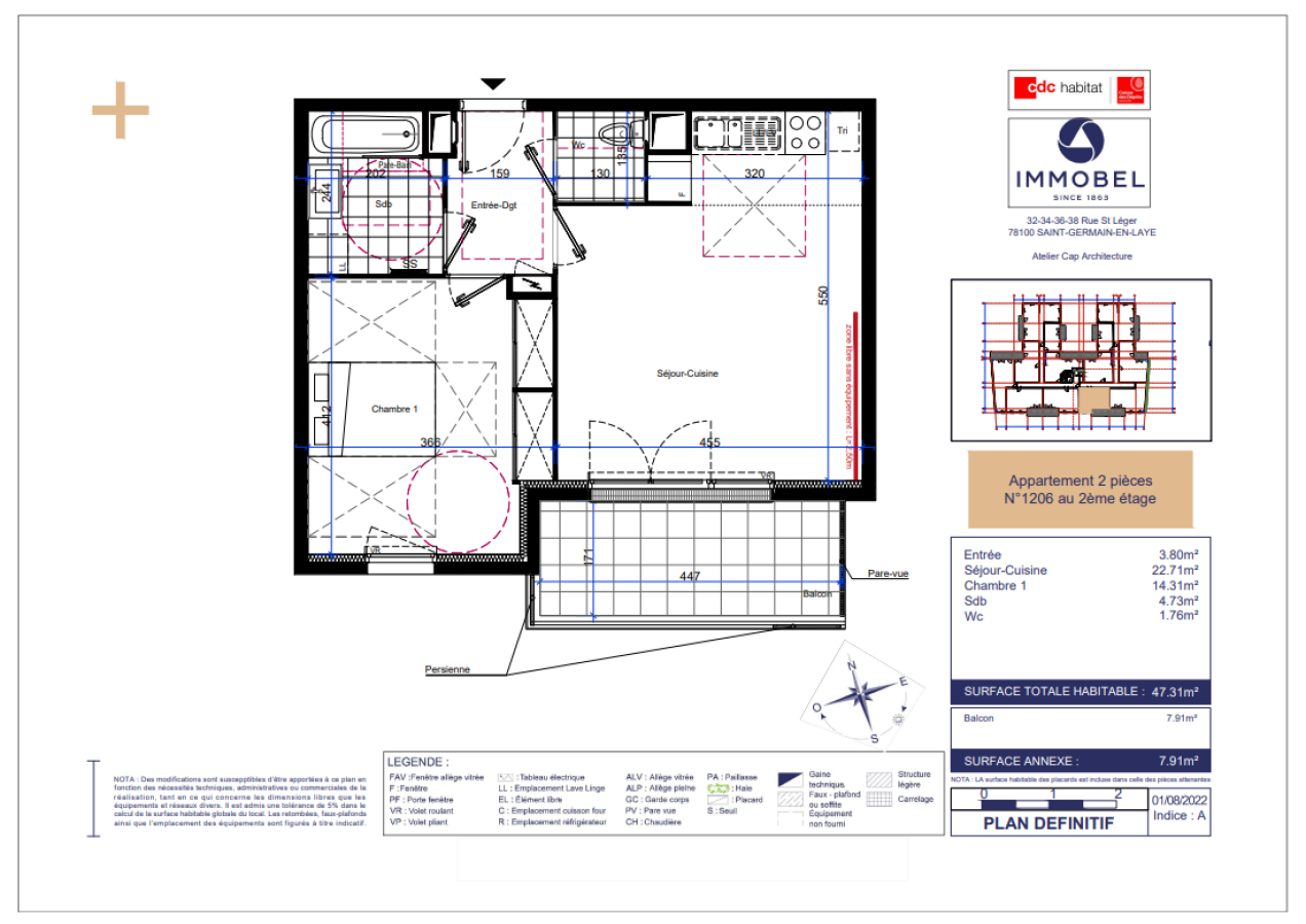 
																																							2 pièces - 
																																						2ème étage - 47m² - 1 085,76 € - Photo #6
