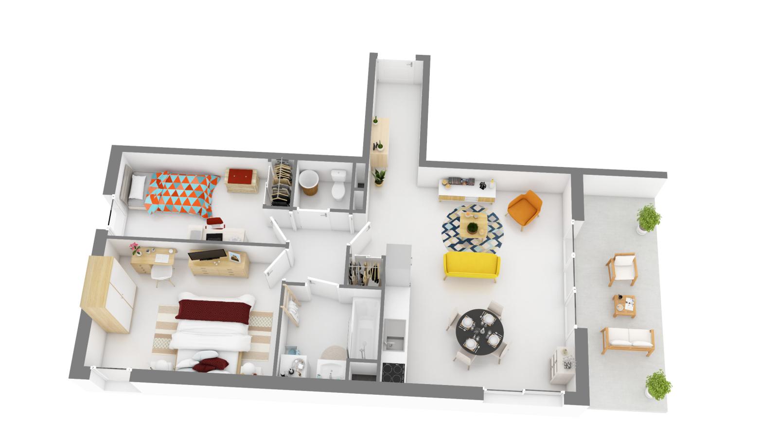 
																																							3 pièces - 
																																						RDC - 64m² - 833,21 € - Photo #2