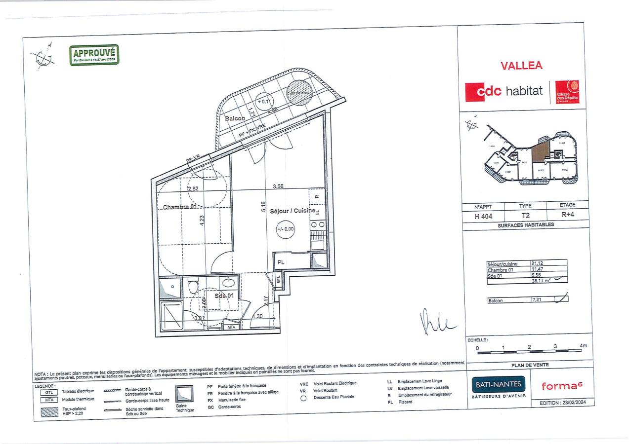 
																																							2 pièces - 
																																						4ème étage - 38m² - 617,03 € - Photo #1