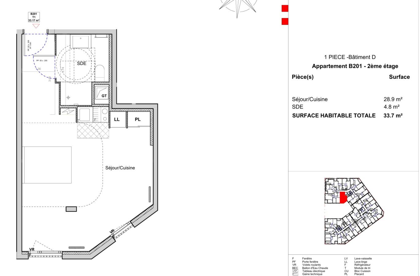 1 pièce - 2ème étage - 33m²