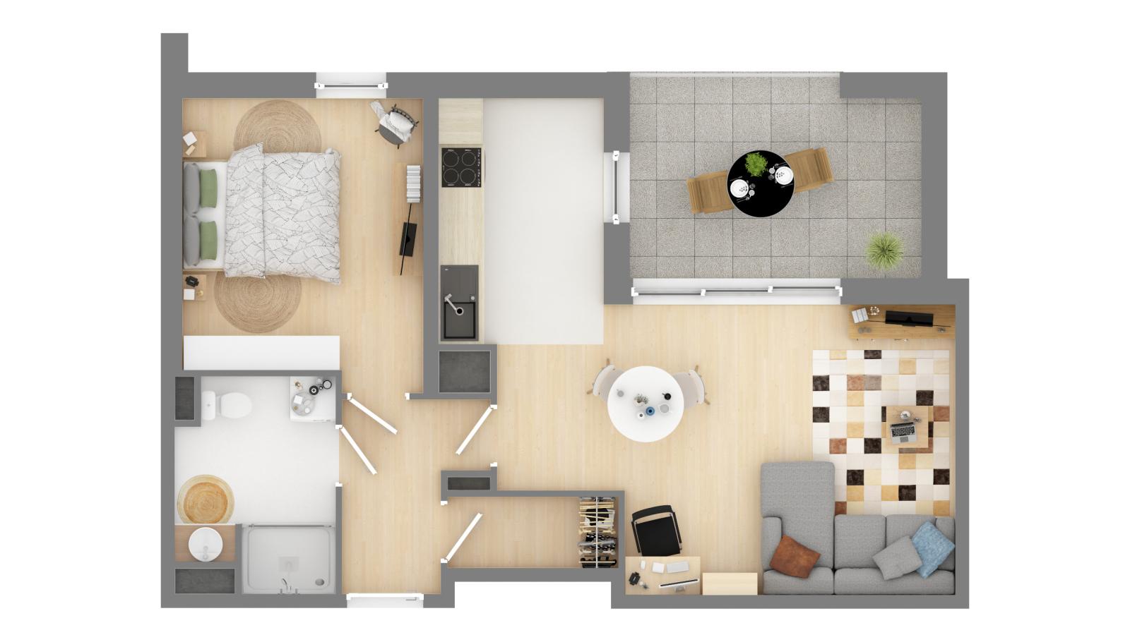 
																			2 pièces - 
																		6ème étage - 45m² - 166 400 € - Photo #2