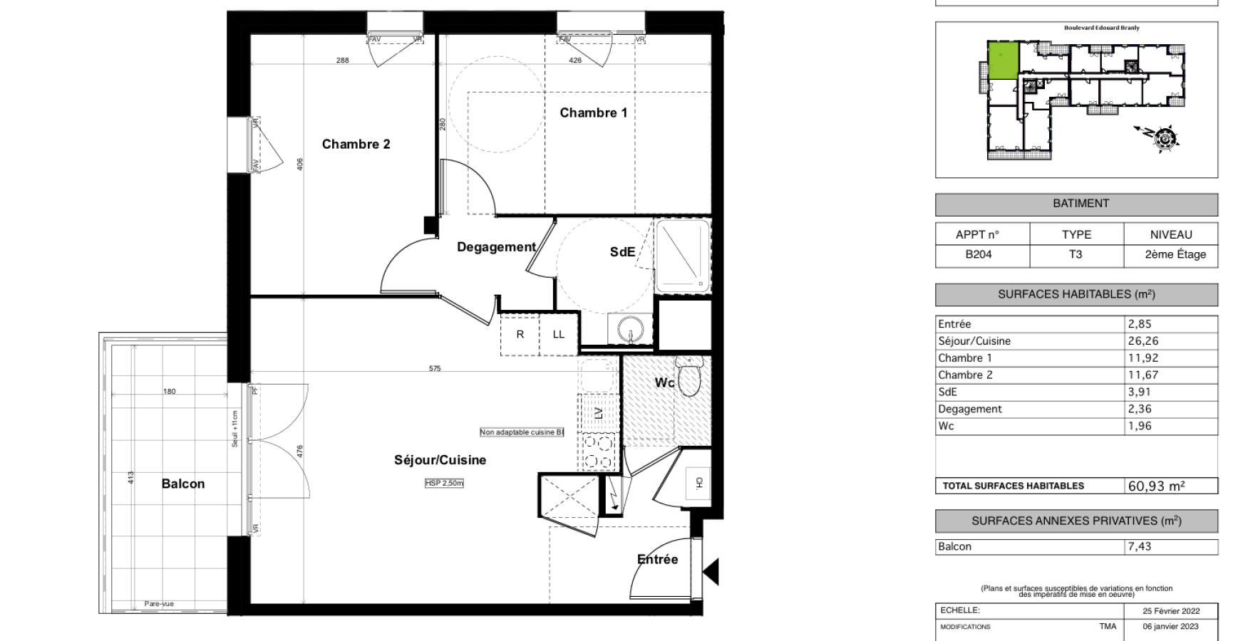 
																																							3 pièces - 
																																						2ème étage - 60m² - 667,03 € - Photo #4