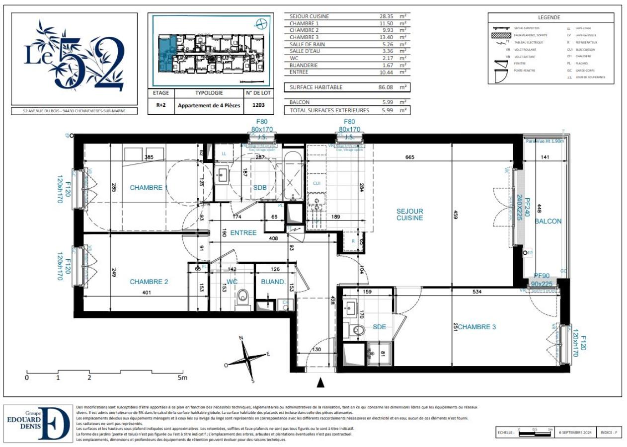 
																			4 pièces – 
																		2ème étage – 86m² - 1 473,86 € - Photo #1