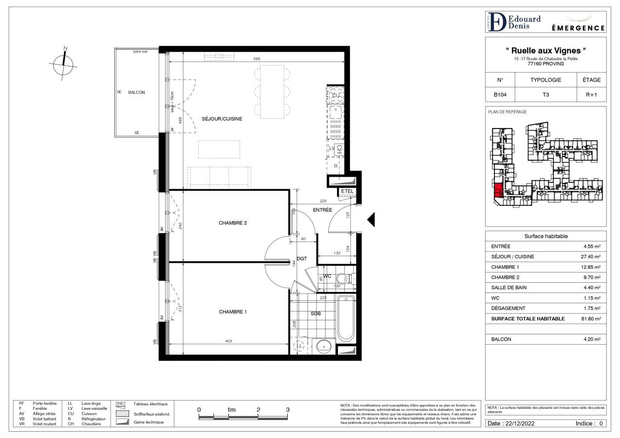 3 pièces - 1er étage - 62m² photo 2