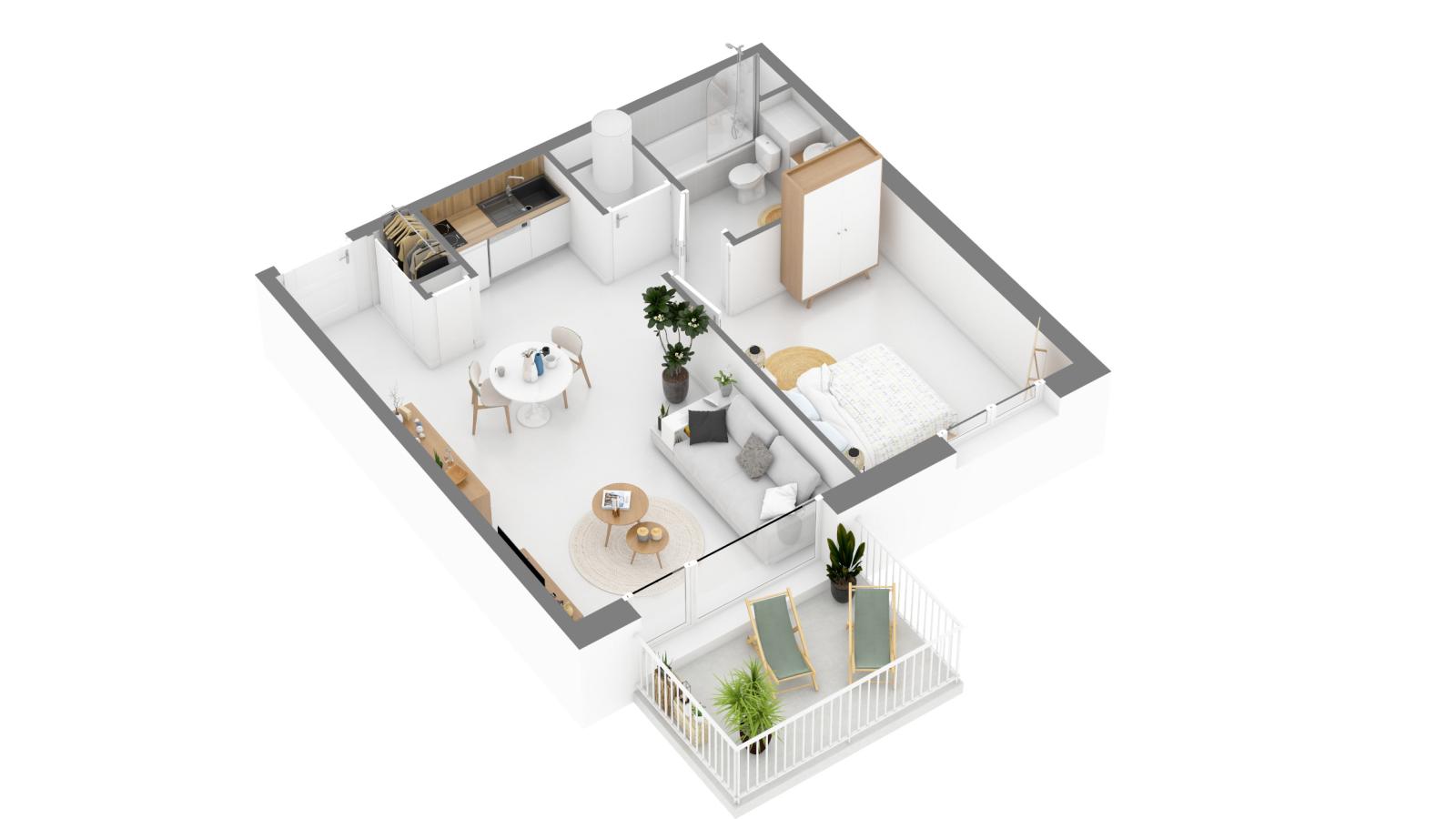 2 pièces - 2ème étage - 45m² - 630,03 € - Photo #3