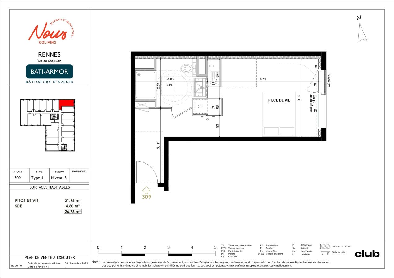 1 pièce - 3ème étage - 27m² - 458,54 € - Photo #1