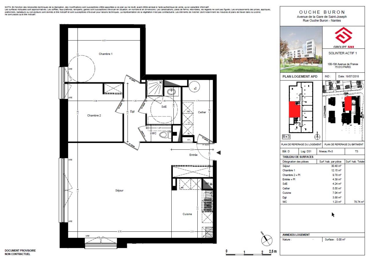 
																																							3 pièces - 
																																						3ème étage - 79m² - 979,25 € - Photo #2