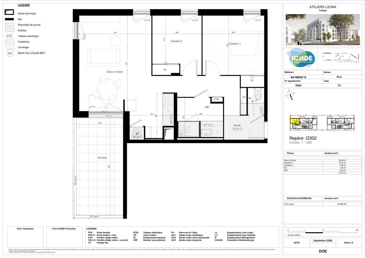 3 pièces - 3ème étage - 68m² - 832,39 € - Photo #1