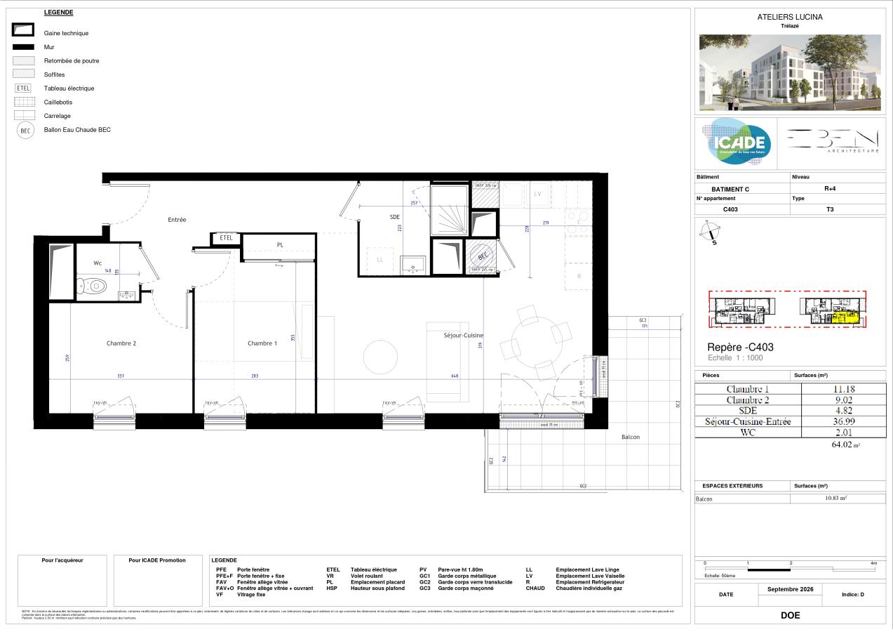 3 pièces - 4ème étage - 64m² - 793,08 € - Photo #1