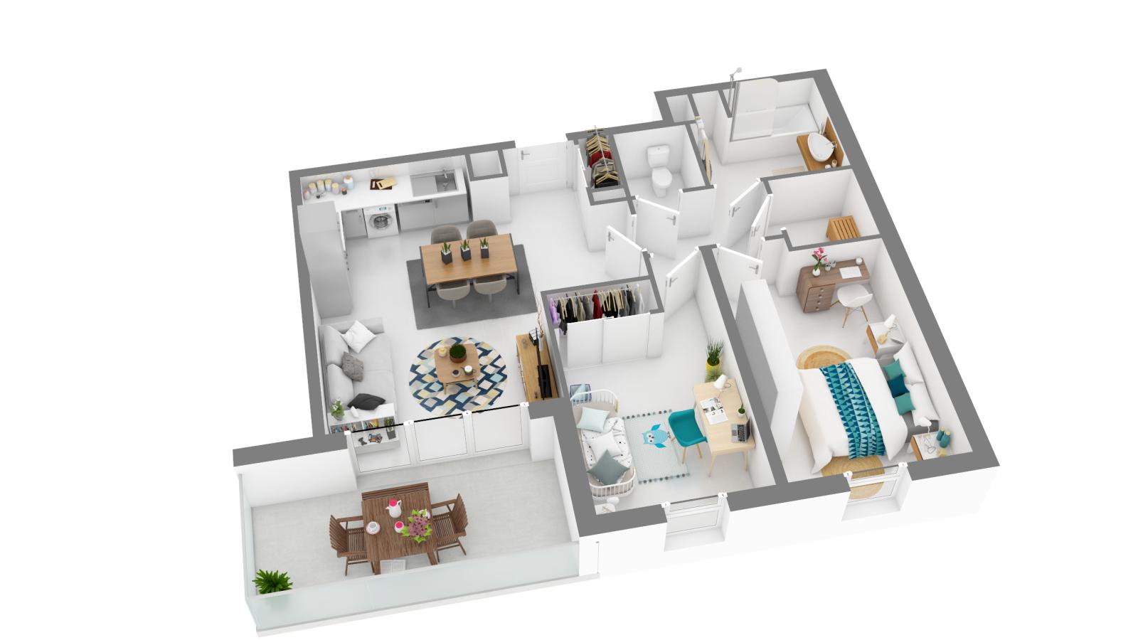 
																																							3 pièces - 
																																						2ème étage - 61m² - 964,44 € - Photo #1