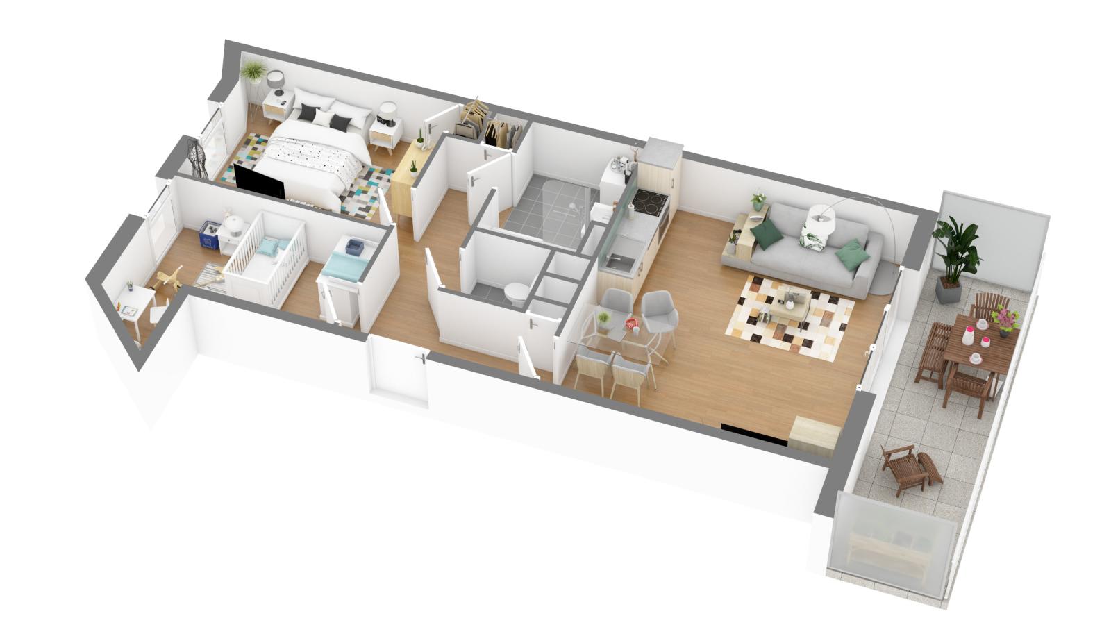 
																			3 pièces - 
																		2ème étage - 64m² - 900,16 € - Photo #3