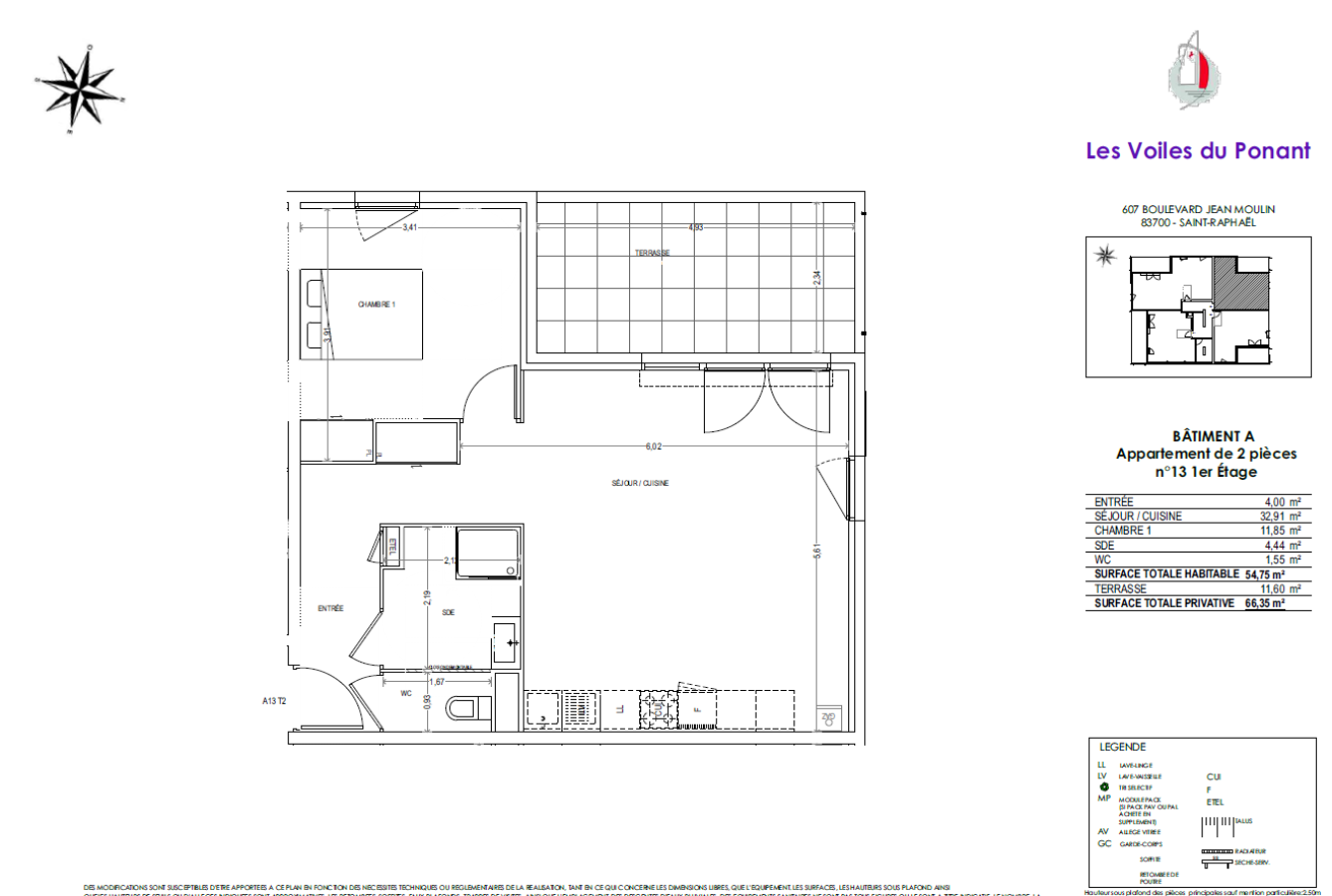 2 pièces - 1er étage - 55m² - 821,58 € - Photo #0