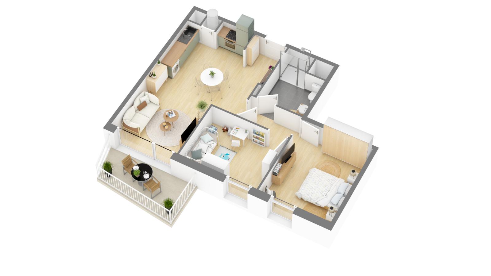 3 pièces - 1er étage - 65m² - 830,40 € - Photo #3