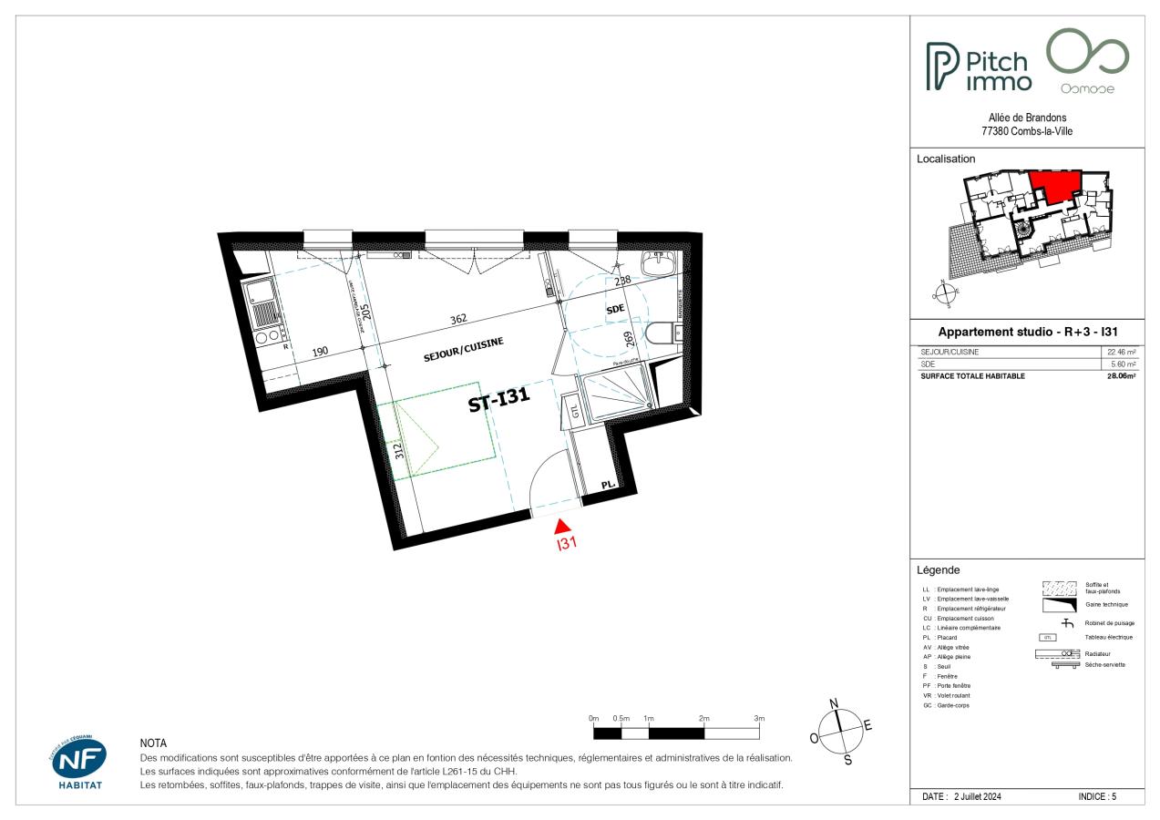 1 pièce - 3ème étage - 28m²