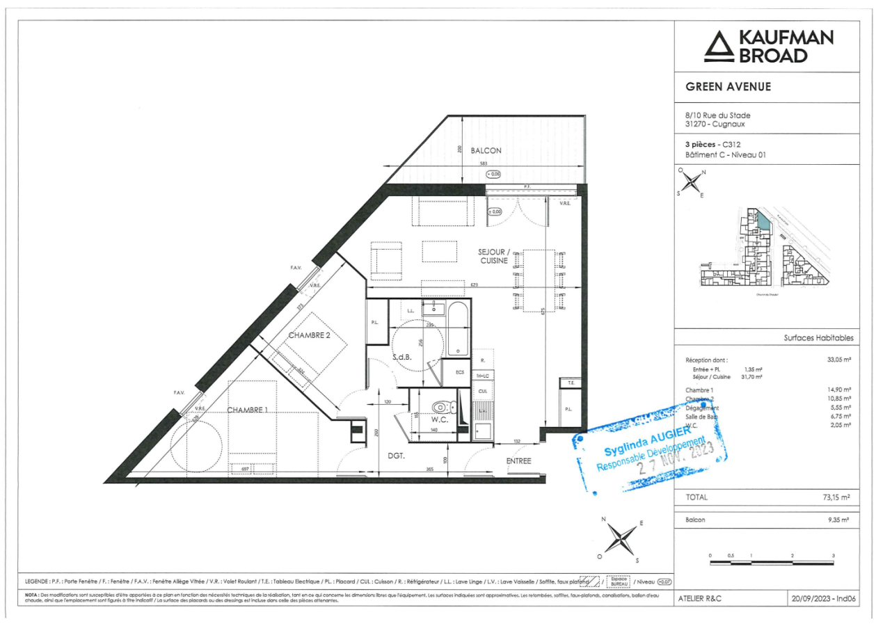 
																			3 pièces - 
																		1er étage - 73m² - 778,60 € - Photo #3