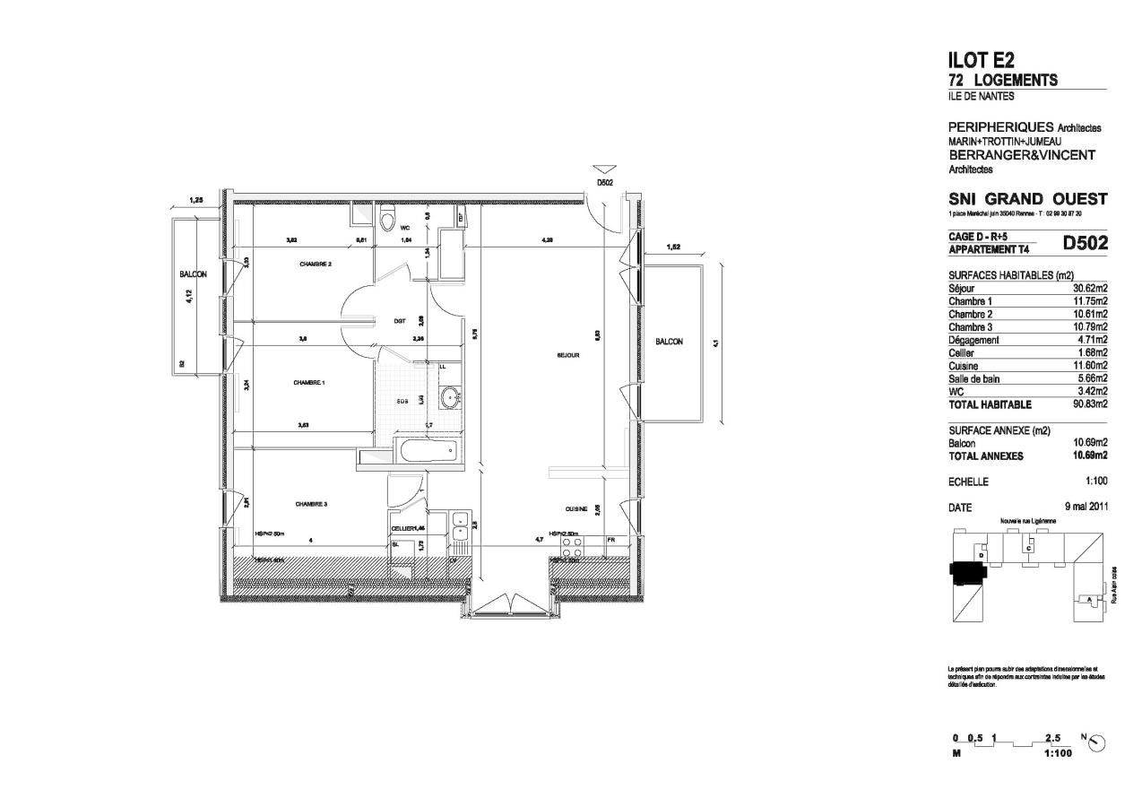 
																			4 pièces – 
																		5ème étage – 93m² - 1 142,19 € - Photo #1