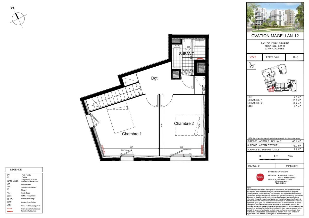 3 pièces - 7ème étage - 76m² - 1 655,08 € - Photo #0