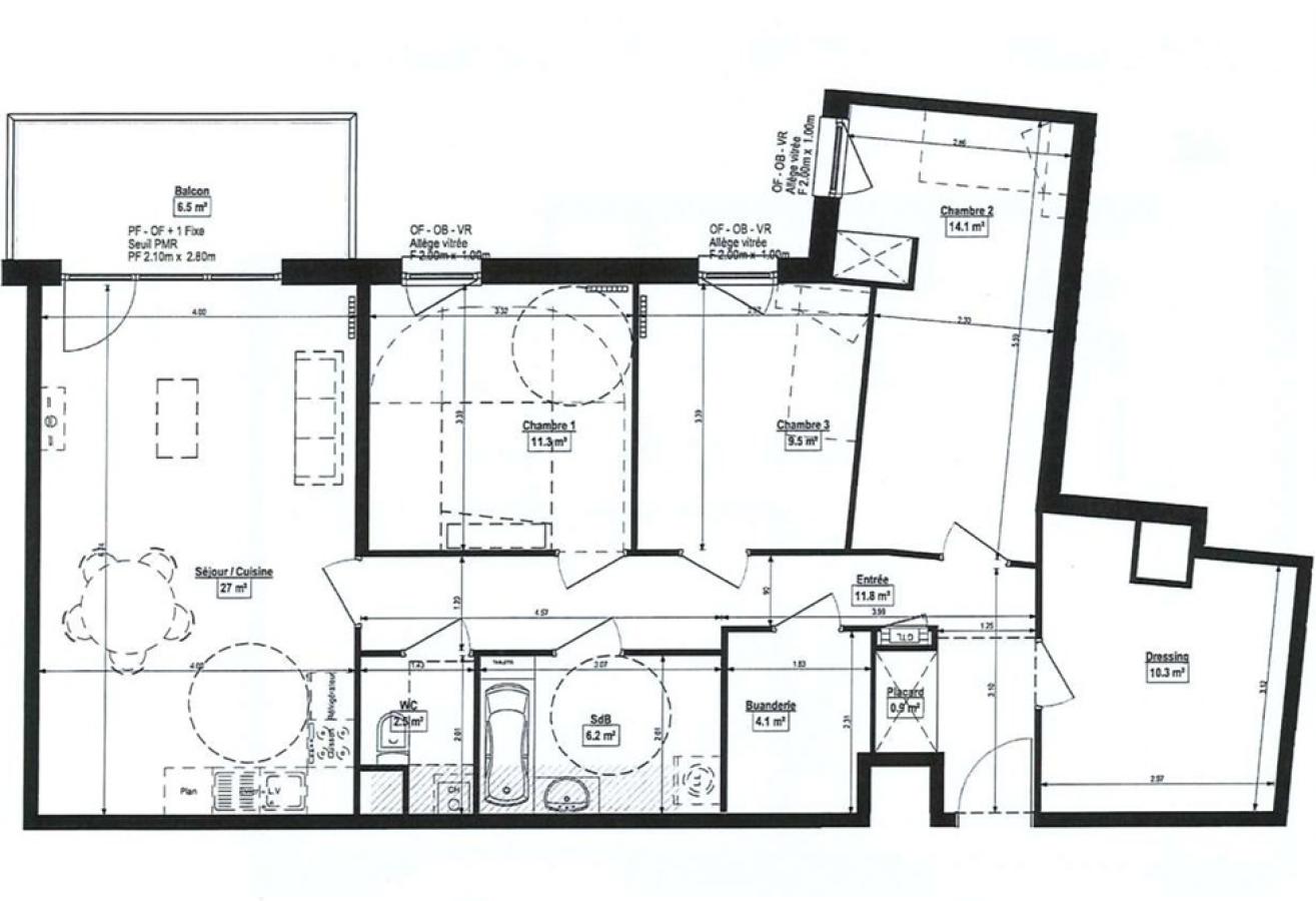 4 pièces - 3ème étage - 99m² - 1 094,87 € - Photo #3