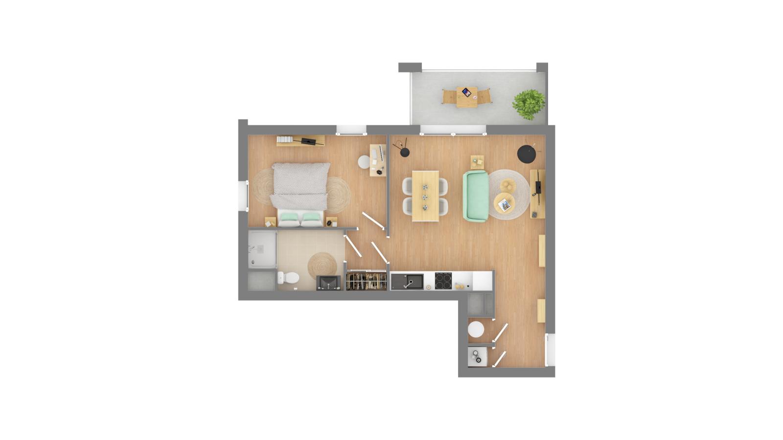 
																																							2 pièces - 
																																						2ème étage - 47m² - 613,73 € - Photo #2