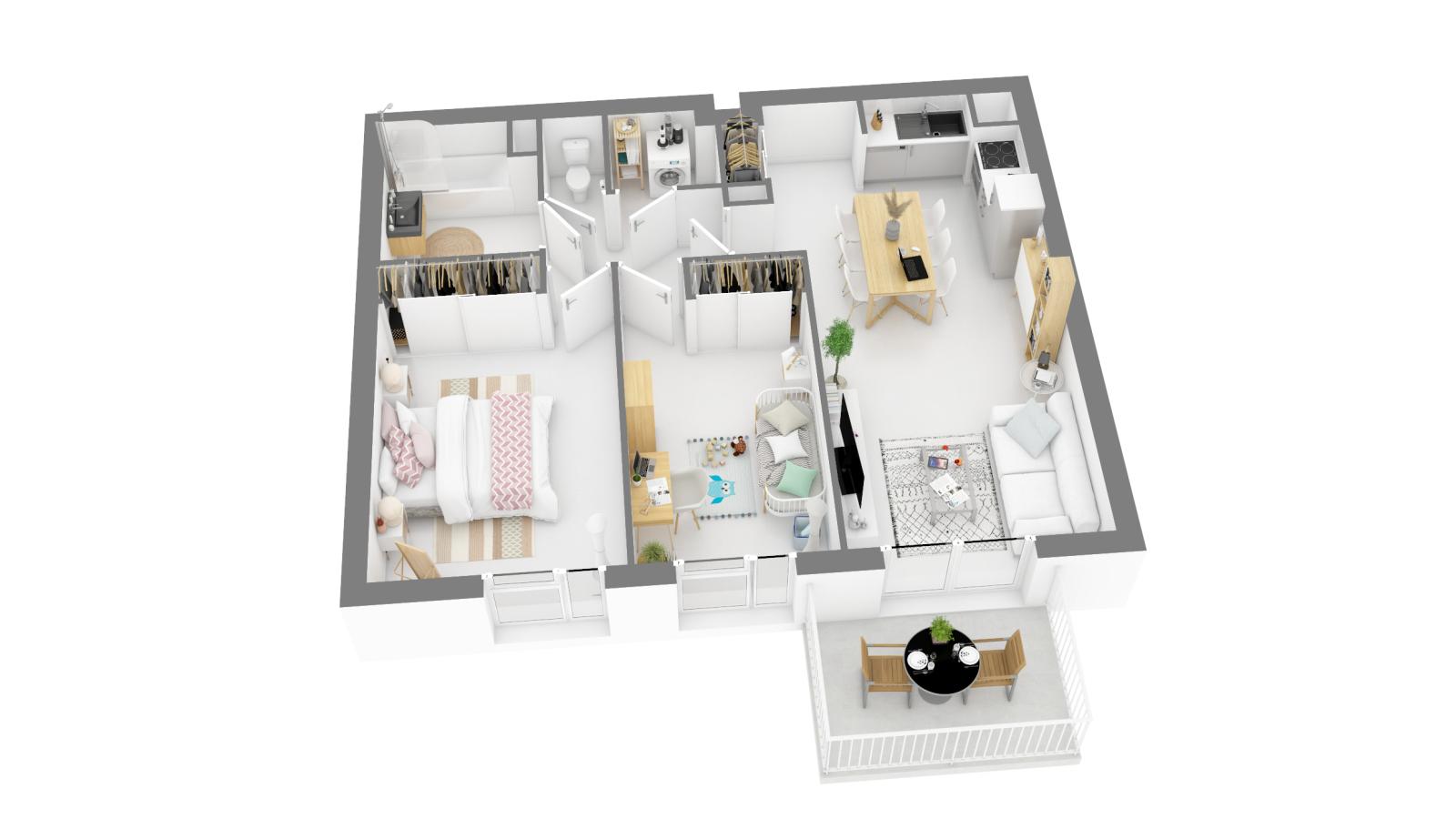 3 pièces - 1er étage - 64m² - 905,27 € - Photo #1