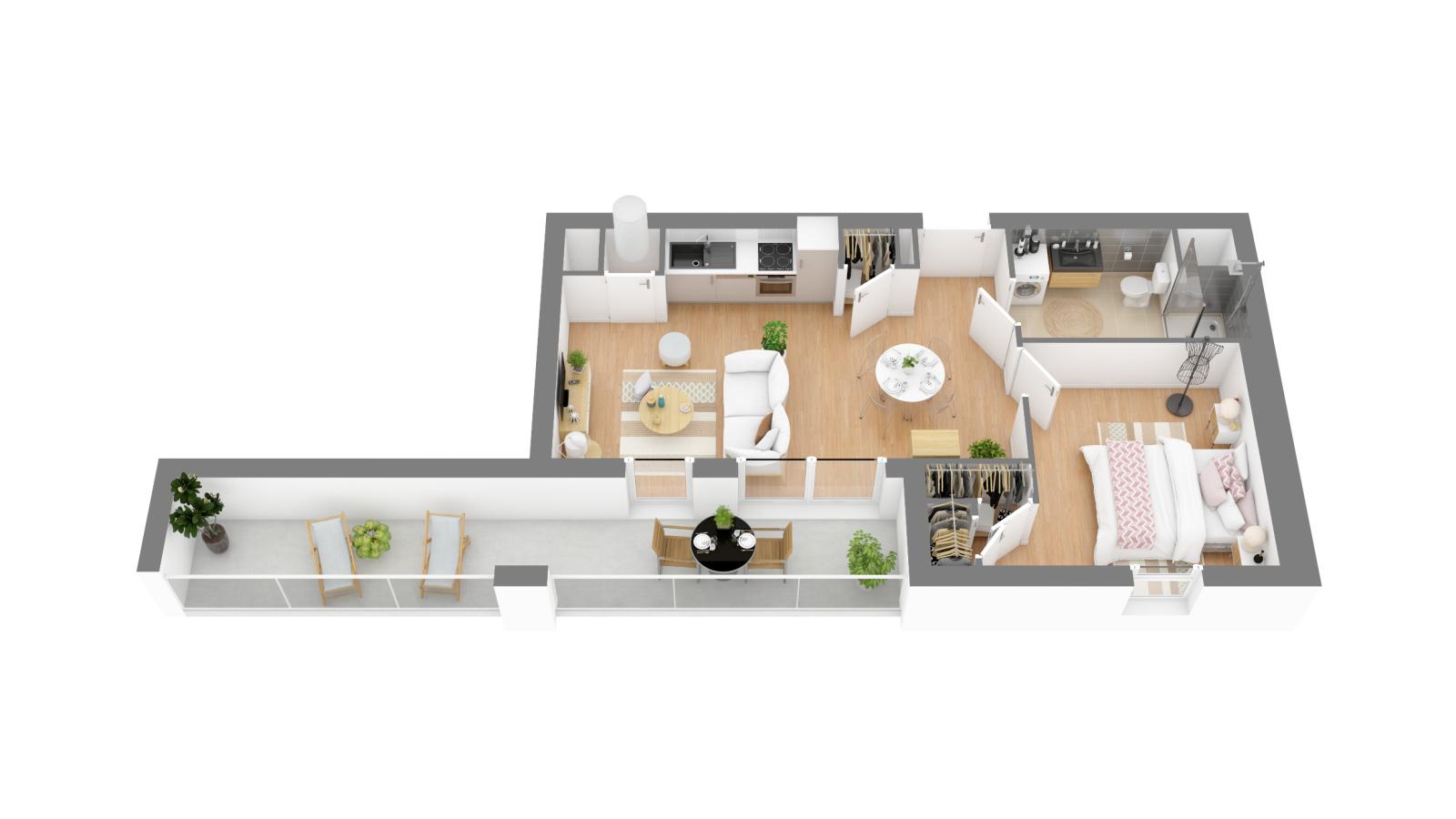 2 pièces - 1er étage - 45m² - 601,80 € - Photo #2