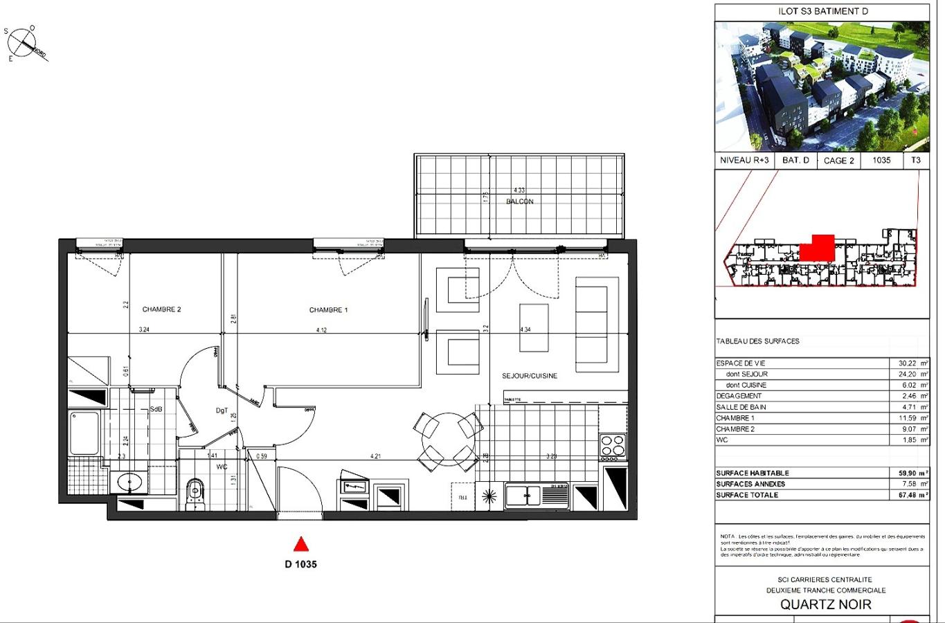 
																																							3 pièces - 
																																						3ème étage - 60m² - 1 123,58 € - Photo #7