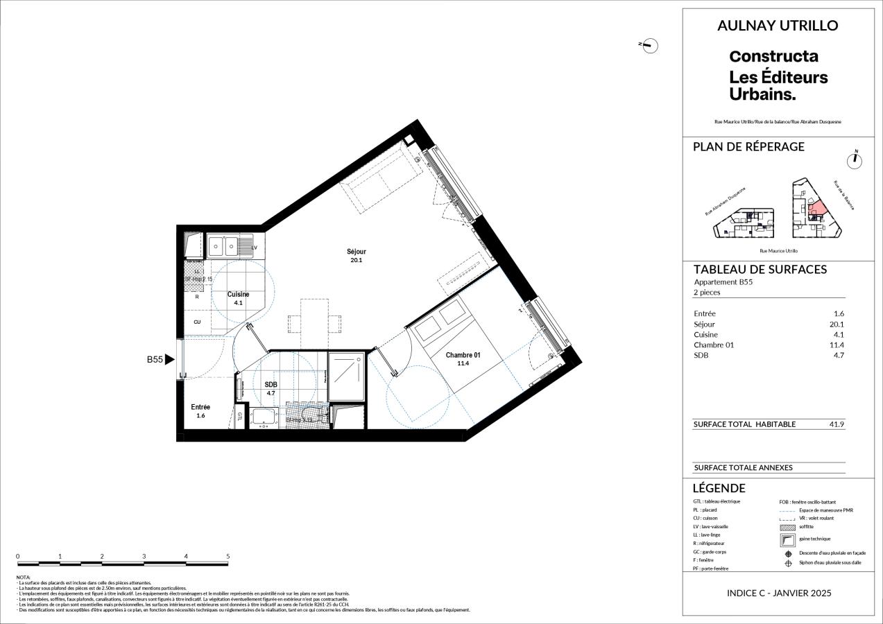 2 pièces - 5ème étage - 42m²
