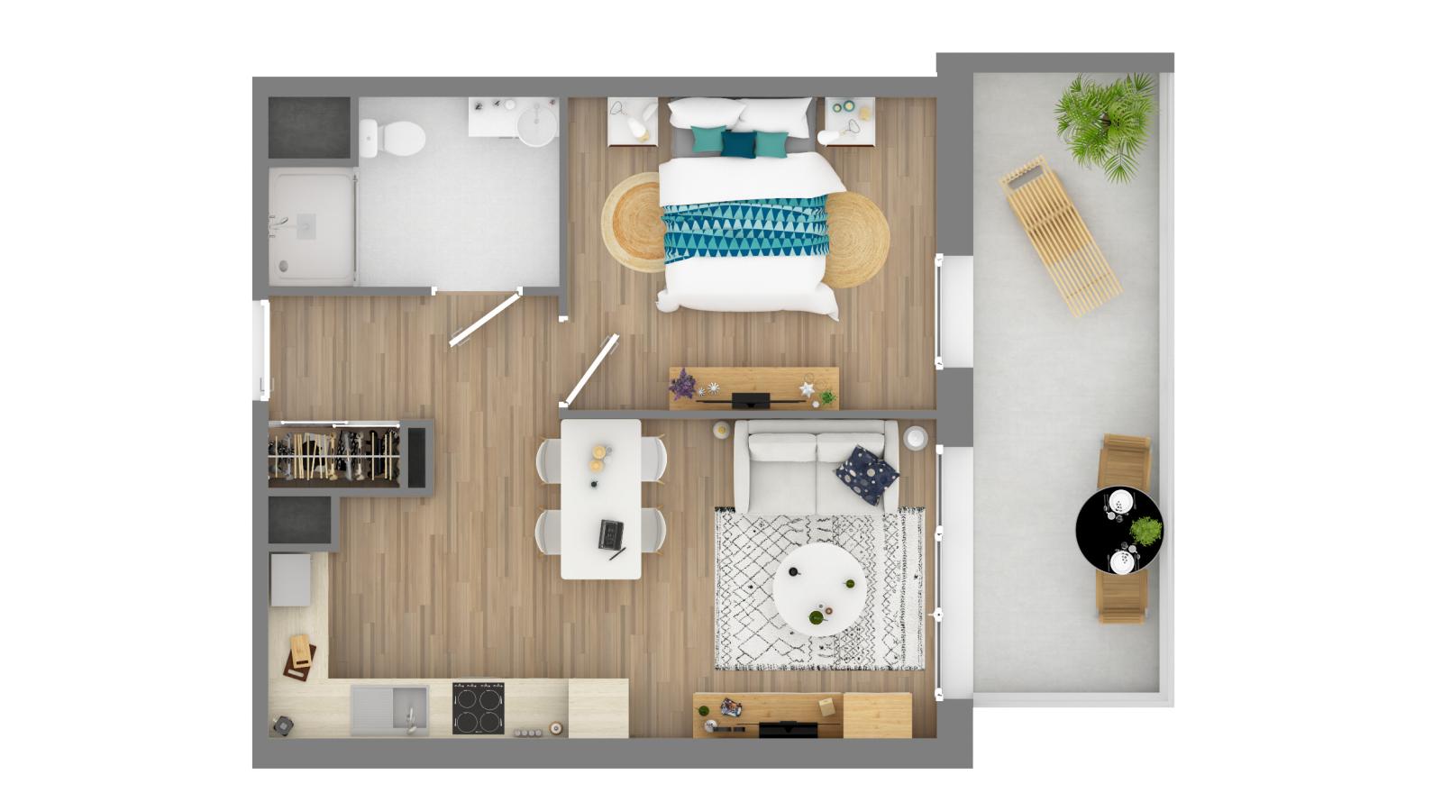 
																																							2 pièces - 
																																						RDC - 45m² - 639,10 € - Photo #4