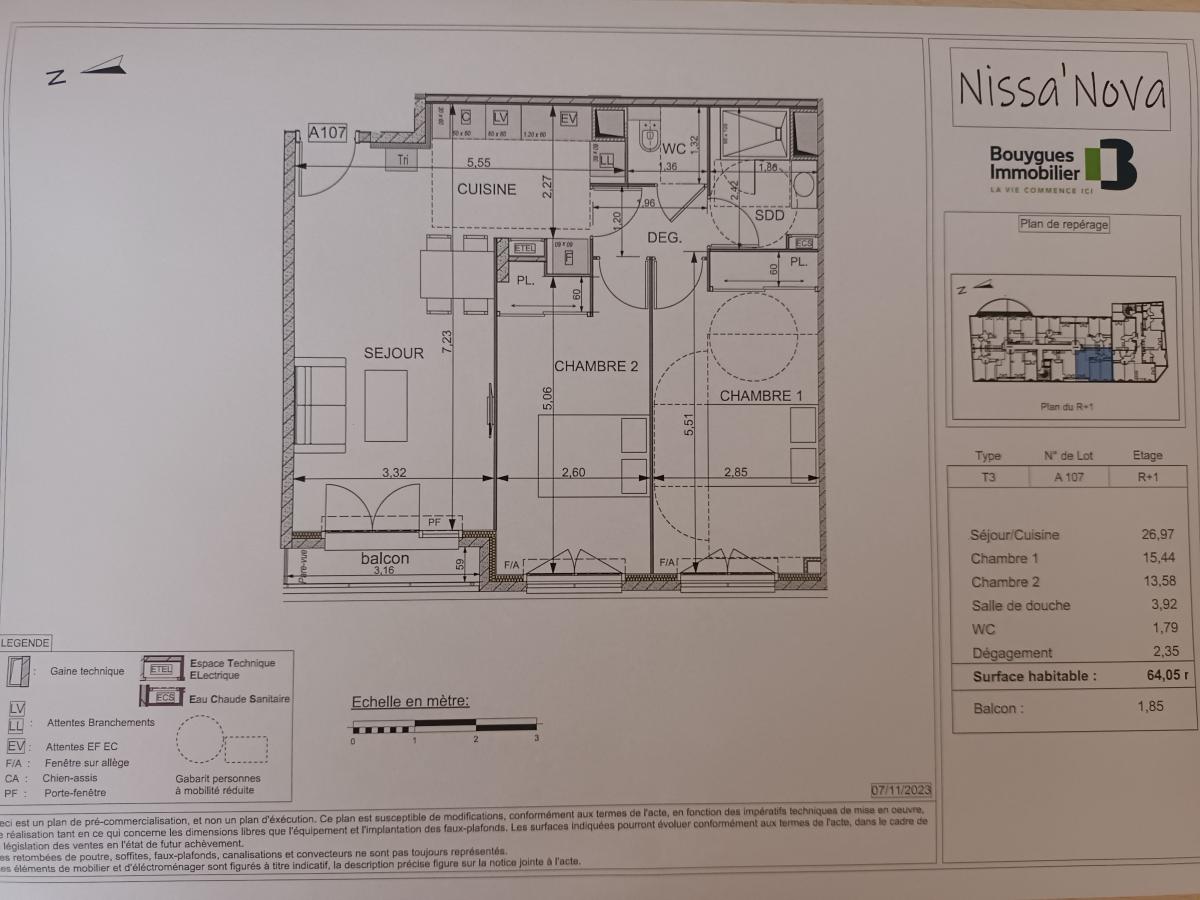 
																																							3 pièces - 
																																						1er étage - 64m² - 1 035,48 € - Photo #1