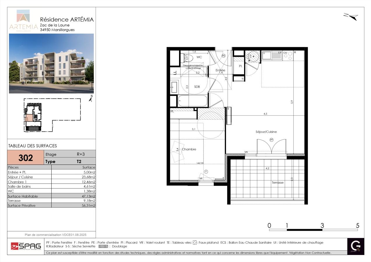
																																							2 pièces - 
																																						3ème étage - 47m² - 697,99 € - Photo #6